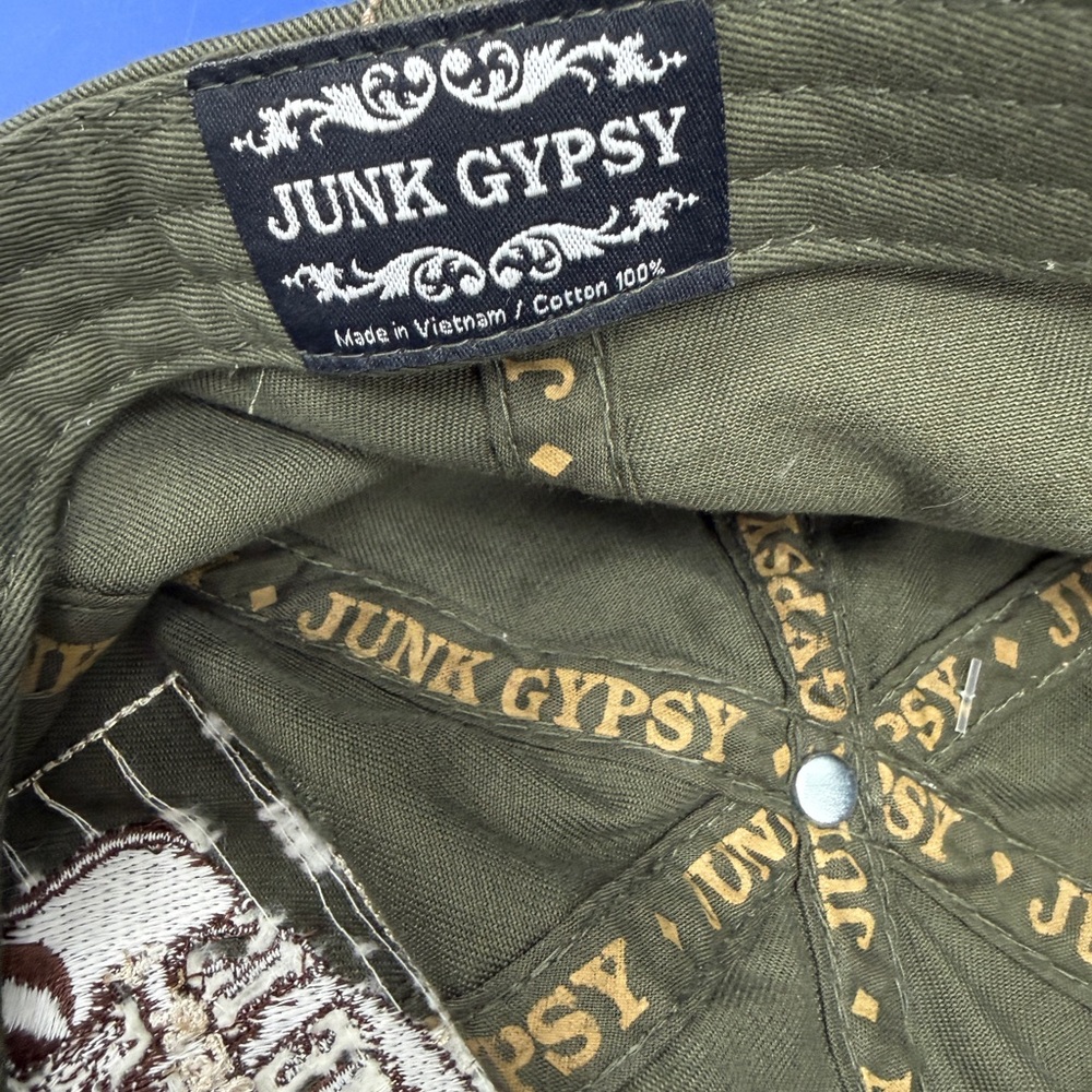 NWT Junk Gypsy Buckle Home Is Wherever I Roam Buffalo Distressed Hat Green JG015 - Picture 8 of 8